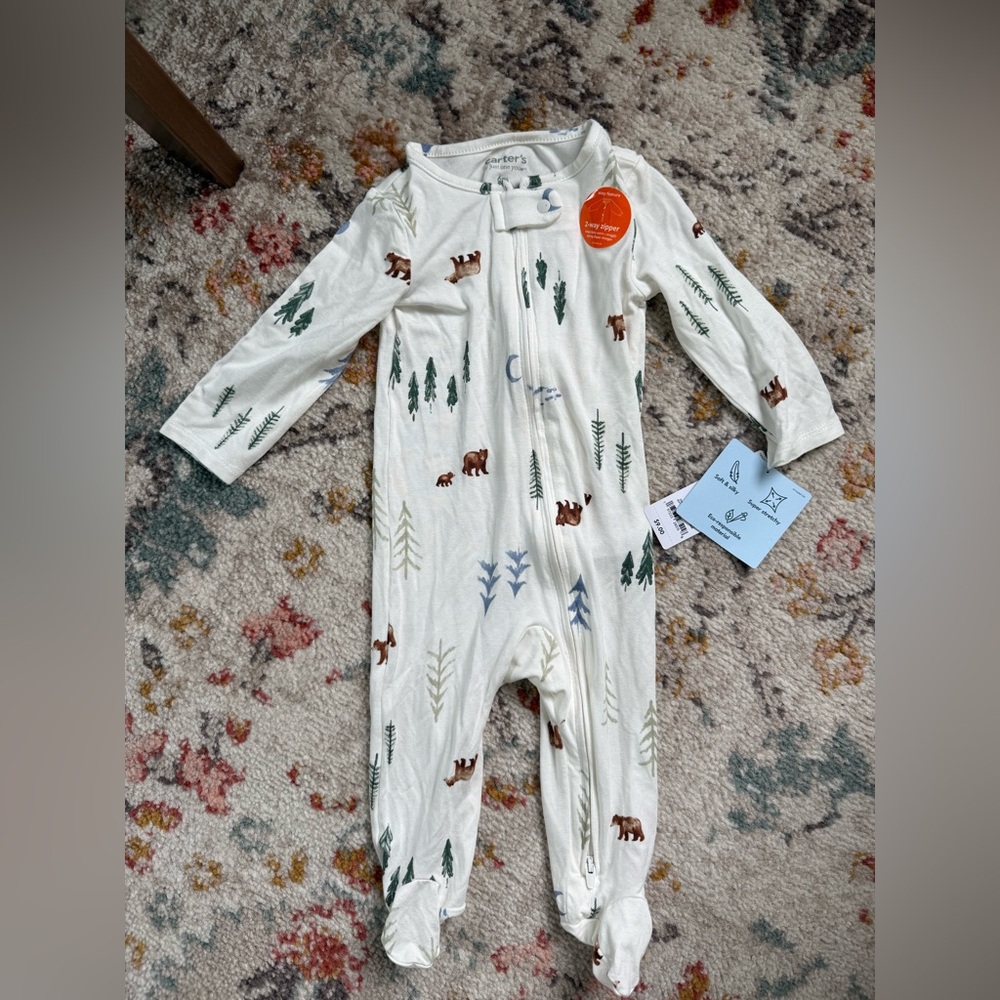 Carter's White Forest Animal Print Footie
